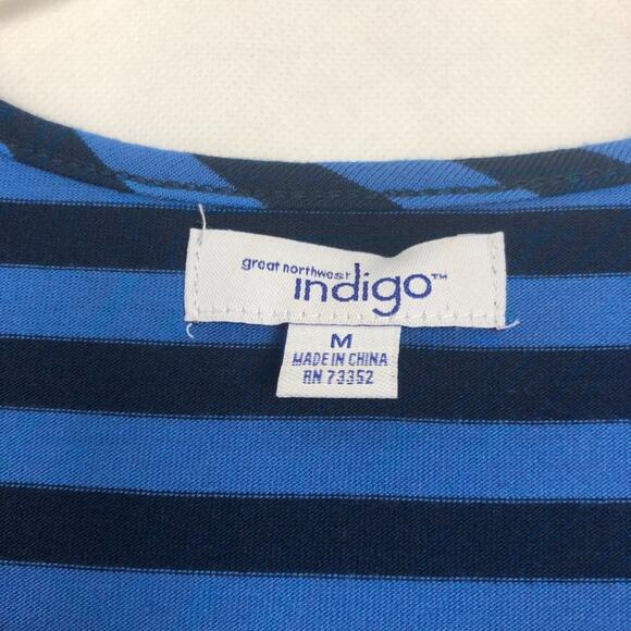 Indigo Sharkbite Hem Asymmetrical Striped Top Size Medium - Picture 2 of 10